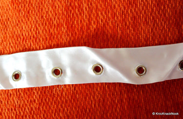 White Satin Trim With Rhinestones, Fabric Trim, Belt Trim Approx. 35mm wide